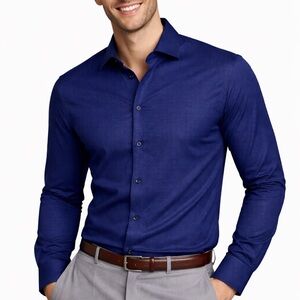 Michael Kors Slim Fit Navy Stretch Button Down Shirt XL Wrinkle Free